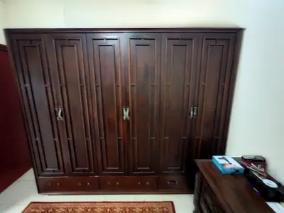 Solid Wood 6-Door Wardrobe + Bed, Mattress & 2 Bedside Tables
