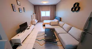 Furnished studio for monthly rent 🏡 at Ajman One Tower, Al Rashidiya 3 ✔️ Includes utilities,
