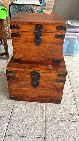 Solid Wood Decorative Storage Trunk Chest (Set of 2)