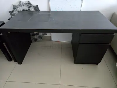 Used black IKEA office desk with drawers - sturdy work table
