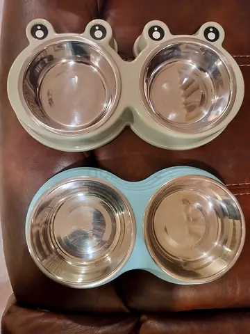 Set of 2 Double Stainless Steel Pet Bowls with Non-Slip Plastic Holders