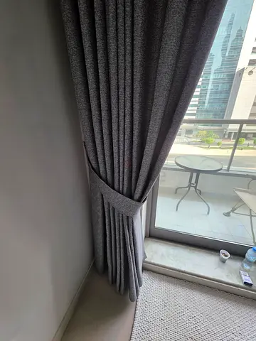 Grey/Navy blackout curtains - pair, excellent condition