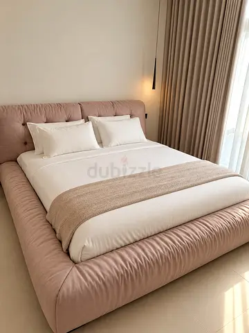 Modern Upholstered King Bed with Padded Headboard - Blush Pink