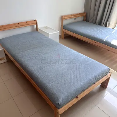 Solid Pine Single Bed Frame with Mattress (Set of 2)