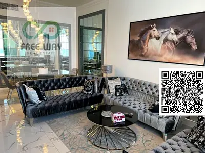 For Rent in Ajman – Al Waha Tower 2 Super Deluxe 3-bedroom apartment with a living room and a beautiful view of Al Hor. Features: Internet, electric