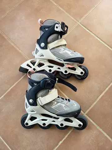 Adjustable Kids Roller Skates size 29-32 Grey/Pink, Good Condition + protection