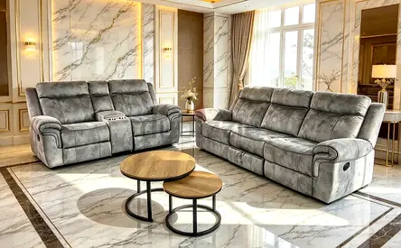 5 Seater Reclining Sofa Set in Grey Microfiber