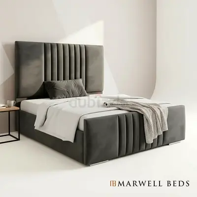 Marwell Upholstered King Bed with Padded Headboard - Grey