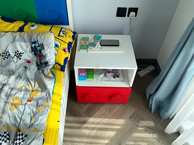 Children's bedside table / nightstand (Lego-style) - white & red