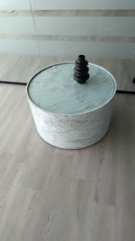 Round Marble-Effect Drum Side Table / Coffee Table