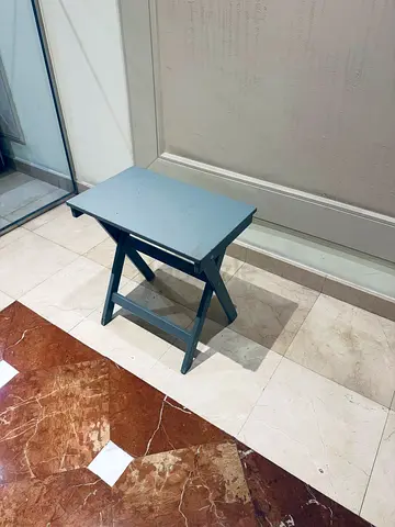 Small Folding Wooden Stool / Side Table - Light Blue