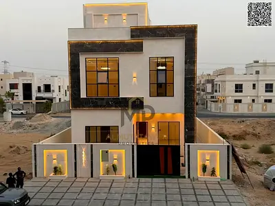 Luxury villa for sale in Al Yasmeen, Ajman | 6 master bedrooms, 3 living areas, two floors plus a rooftop level; elegant design and spacious interiors