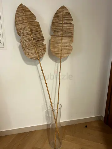 Tall Woven Banana Leaves with Glass Floor Vase – Boho Decor