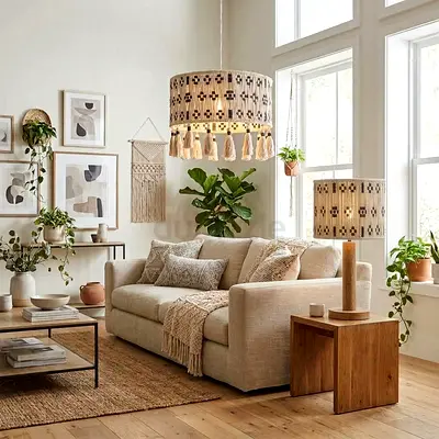 Judith Cotton Pendant light and table Lamp