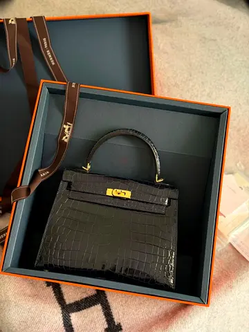 Hermes kelly 25cm black crocodile leather