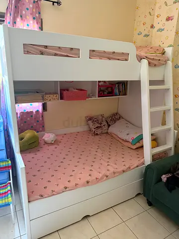 White loft bunk bed with dressing table & standing mirror - good condition
