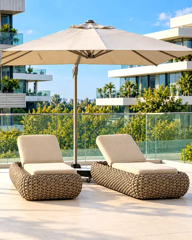 2 Luxury Designer Sun Loungers with Cushions