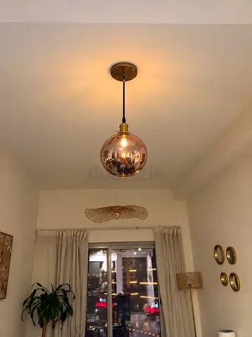 Copper/Bronze Modern Glass Globe Pendant Light - Warm Brass Finish