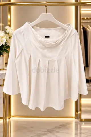 Tennis skirt White Pleated Wide-Sleeve Blouse with Draped Collar