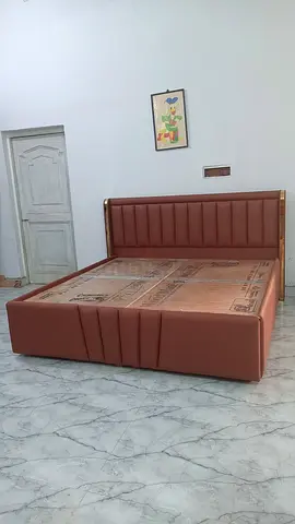 Queen-size upholstered bed with storage - brown faux leather