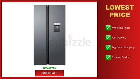 TCL Refrigerator 635L Side by Side Fridge Inox with Water Dispenser