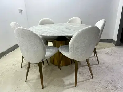 Table with marble top and 6 AURA Chairs
