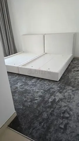 Single upholstered bed with headboard - light grey, good condition
