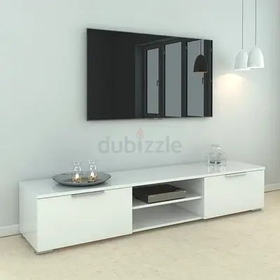 White modern low TV unit / entertainment console - sleek design
