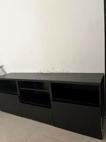 Black TV Entertainment Unit / Media Console - 3 Open Shelves