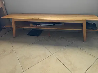 Long Solid Pine Wooden Bench with Lower Shelf - IKEA Good Condition