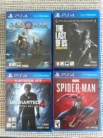 ps4 Last of us part1, GODof war, Uncharted4, spiderman