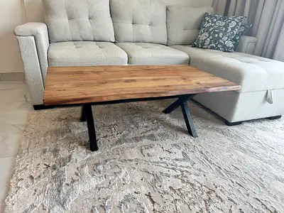 Wooden Coffee Table with Black Metal Legs - Rustic Modern