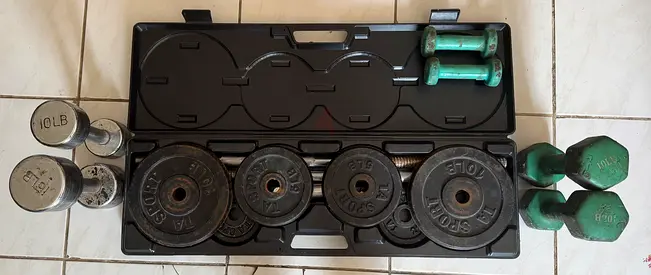 Set of Free Weights and Dumbbells with Carry Case - Used