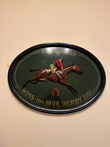 Vintage 3D Derby Day Horse Plaque - 'Persimmon Wins the 1896 Derby' (Oval)