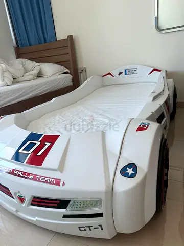 Children's Race Car Bed - Single, White (Good Condition)