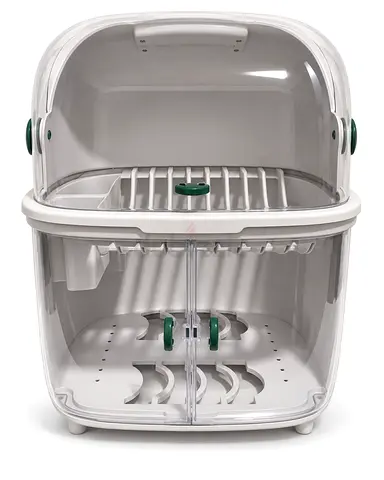 2-Tier Dust-Proof Dish Drying Rack & Kitchen Storage Cabinet