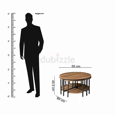 Pan Home Caballo Coffee Table & 4 End Table Set - Brown & Black 89X89X50 Cm Brown