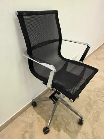 Black Mesh Office Chair with Aluminum Frame - Good Condition