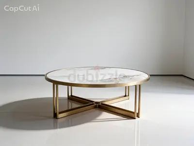 Round Marble-Top Coffee Table with Gold Metal Base