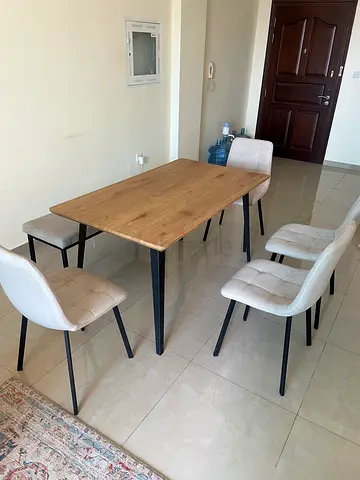 Wooden dining table with 6 upholstered chairs - modern set