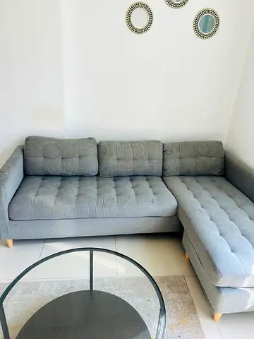 Light grey L-shaped 3-seater sofa with chaise, good condition