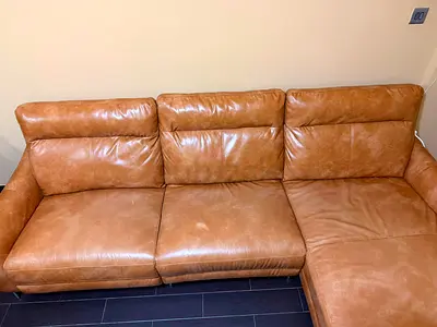 Genuine Leather 3-Seater L-Shaped Sofa with Chaise - Tan