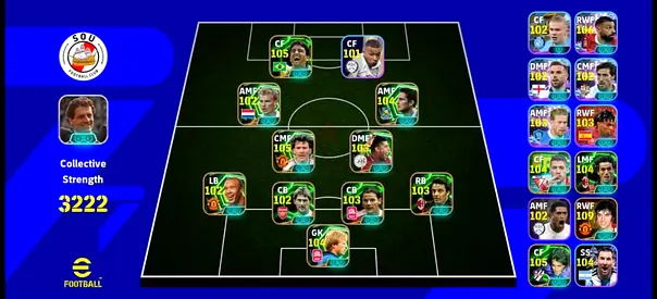 eFootball / PES Ultimate Team account with high-rated squad (Collective Strength 3222)
