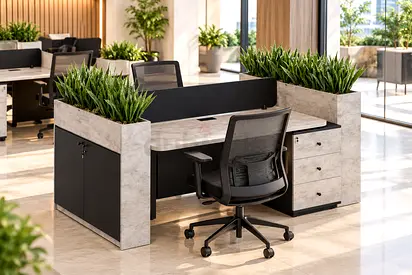 Two-Person Face-to-Face Workstation with Planter Box in Dubai | Ergospace