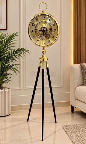 Brand new Vintage-style Brass Tripod Floor Clock with Exposed Gears