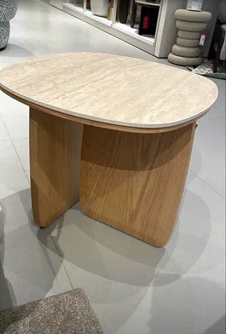 Oak and stone-effect oval coffee table