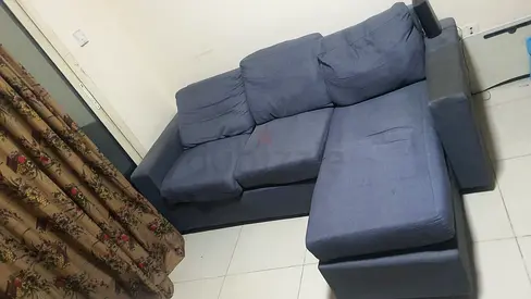 Used L-shaped 3-seater Fabric Sofa with Chaise - Blue