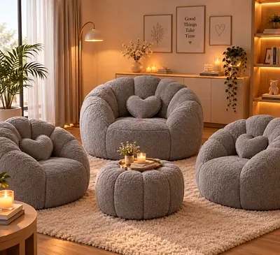 Brand New luxury boucle chair set with 3 chairs and 1 ottoman