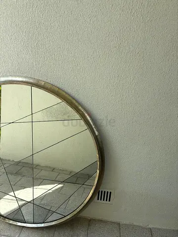 Large Round Decorative Wall Mirror with Geometric Sectioned Glass