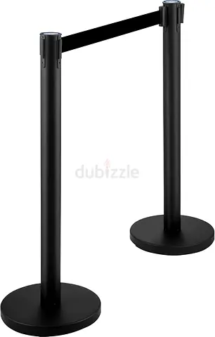 Pair of Black Retractable Belt Stanchions (Queue Barriers) - Good Condition